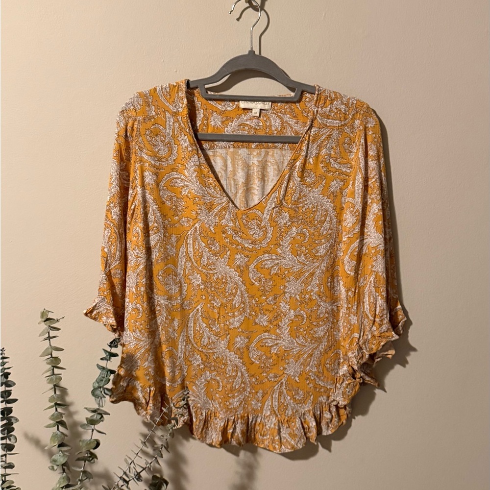 Cynthia Rowley Mustard and White Paisley Blouse